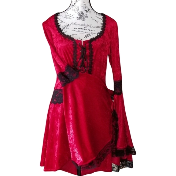 Lip Service — Red Velvet Lace-Up Tunic (Drew Bernstein Era, 1993) - Picture 3 of 9